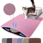 Tapis de litière pour chat double couche antidérapant imperméable et lavable texture nid d&rsquo;abeille rose vif moderne et fonctionnel