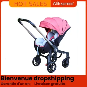 Poussette légère 4 en 1 pour bébé nouveauné adaptée 03 ans pliable design moderne couleurs rose/noir fonctionnalités pratiques facile à transporter Poussette légère 4 en 1 pour bébé nouveauné adaptée 03 ans pliable design moderne couleurs rose/noir fonctionnalités pratiques facile à transporter