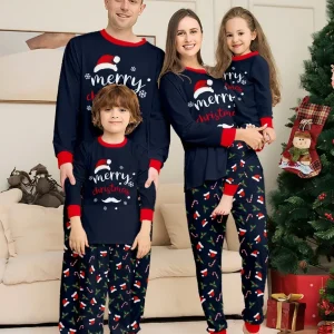 Pyjamas famille Noël imprimé Joyeux Noël maman fille papa fils 2 pièces en coton doux ample look festif