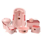 Ensemble de baignoire pour bébé avec tabouret, baignoire pour nouveau-né, antidérapant, ensemble de bain complet, bassin de bain pour bébé, baignoire durable, baignoire pour bébé en plastique – 7 Set Pink