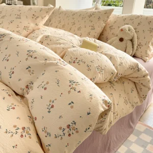 Ensemble de literie bébé nœud mignon draps doux taie d’oreiller housse de couette 200x230cm style kawaii 3 pièces Ensemble de literie bébé nœud mignon draps doux taie d’oreiller housse de couette 200x230cm style kawaii 3 pièces