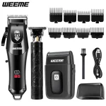 Tondeuse Cheveux Barbe WEEME 3 Pièces Écran LCD USB 6 Peignes Nettoyage Design Élégant