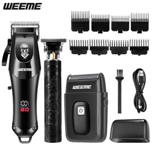 Tondeuse Cheveux Barbe WEEME 3 Pièces Écran LCD USB 6 Peignes Nettoyage Design Élégant