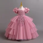 Robe de communion enfants robe de cérémonie fille tulle et satin strass 412 ans occasion spéciale style princesse
