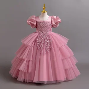 Robe de communion enfants robe de cérémonie fille tulle et satin strass 412 ans occasion spéciale style princesse