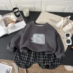 Ensemble bébé garçon 2 pièces sweatshirt longues manches  pantalon carreaux 46 mois style casual matières douces comfort bébé