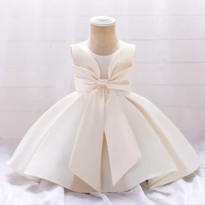 Robe Élégante pour Bébé Fille Tenue de Princesse Soirée ou Mariage Blanc Crème coupe Évasée nœud Satin 13 Ans Robe Élégante pour Bébé Fille Tenue de Princesse Soirée ou Mariage Blanc Crème coupe Évasée nœud Satin 13 Ans