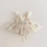 Robe barboteuse brodée de fleurs pour bébé fille robe de princesse en coton tulle floral occasions spéciales anniversaire naissance 13 ans