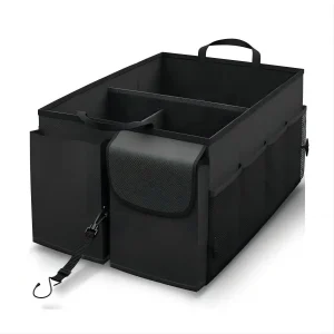 Organisateur coffre voiture rangement multi compartiments durable noir fixations sangles ajustables poches externes pratique familiale