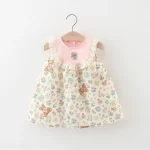 Robe d&rsquo;été bébé fille coton dentelle florale ours en peluche robe sans manches 04 ans confortable et安全