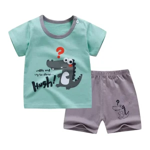 Ensemble pyjama bébé unisex crocodile coton confortable vêtements nuit enfant mint vert gris Ensemble pyjama bébé unisex crocodile coton confortable vêtements nuit enfant mint vert gris