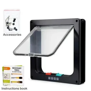 Porte à rabat magnétique sécurisée pour chats serrure 4 voies plastique ABS transparent noir design moderne installation facile kit complet Porte à rabat magnétique sécurisée pour chats serrure 4 voies plastique ABS transparent noir design moderne installation facile kit complet