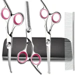 Kit ciseaux toilettage professionnels acier inoxydable poignées ergonomiques rose 4 pièces visage corps coiffure soins accessoires coiffure design moderne confort durabilité