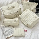 Ensemble de sacs à langer en coton matelassé lapin 5 pièces sacs de rangement bébé cosmétiques grande capacité style mignon facile à entretenir