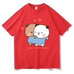 Tshirt imprimé design animé mignon ours panda pour homme femme coton qualité supérieure style décontracté printemps été rouge