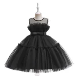 Robe de cérémonie bébé fille en tulle noir satinée élégante robe sans manches pour événements formels cérémonies anniversaires