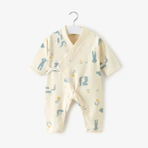 Barboteuse bébé 012 mois 100% coton bio motifs animaux printemps automne unisexe facile à enfiler doux et confortable