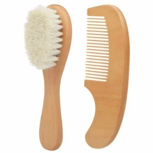 Ensemble brosse et peigne bébé en bois avec poils doux pour soins capillaires délicats