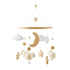 Mobile en bois pour berceau avec nuages et moutons jouet suspendu apaisant pour bébé 012 mois décoration intérieure moderne cadeau bébé