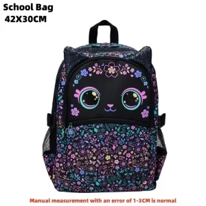 Sac à dos animé pour enfants et adolescents design kawaii motifs de chat polyester poches multiples école et sorties confortable et durable