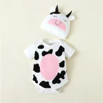 Combinaison cow body et bonnet bébé ensemble vêtement vache mignon coton doux 09 mois idéal été photos portage bébé textile confort