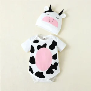 Combinaison cow body et bonnet bébé ensemble vêtement vache mignon coton doux 09 mois idéal été photos portage bébé textile confort