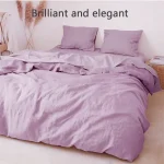 Housse de couette en lin lavé à la pierre taies d&rsquo;oreiller assorties lit bébé literie douce respirante hypoallergénique style moderne couleur violet clair idée cadeau naissance
