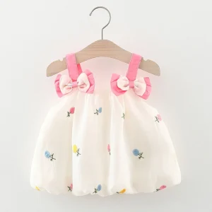 Robe princesse sans manches à bretelles et nœud papillon pour bébé fille tenue pour enfant en bas âge costume d’anniversaire robe blanche avec broderies florales Robe princesse sans manches à bretelles et nœud papillon pour bébé fille tenue pour enfant en bas âge costume d’anniversaire robe blanche avec broderies florales