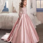 Robe Tutu Fleur Paillette Fille Communion Mariage Été 2023 Veste Satinée Tulle Motif Losange