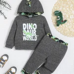 Ensemble deux pièces pour bébé garçon hoodie à capuche dinosaure pantalon camouflage tissu coton respirant confortable style moderne toddler 24 ans