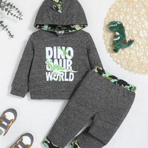 Ensemble deux pièces pour bébé garçon hoodie à capuche dinosaure pantalon camouflage tissu coton respirant confortable style moderne toddler 24 ans