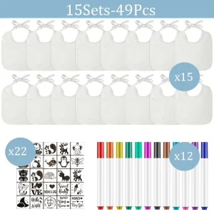 Ensemble bébé douche jeu décoration cadeau bavoirs personnalisables tissu coton blanc 15 sets autocollants marqueurs