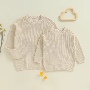 Pull assorti maman et moi côtelé manches longues style intemporel maternité qualité premium