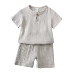 Ensemble pyjama bébé enfants KIDS TALES coton léger texture gaufrée gris clair 2 pièces