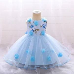 Robe princesse tulle fleurs sans manches pour filles mariage anniversaire cérémonie élégante en polyester et viscose
