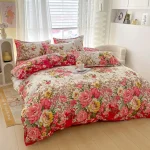 Ensemble literie floral 3 pièces housse couette taies oreiller traversin style vintage romantique lit chambre coucher doux confortable