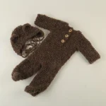 Tenue tricotée crépue bébé garçon ensemble photo nouveauné ours en peluche bonnet et barboteuse accessoires photo style doux 01 ans