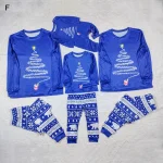 Ensemble pyjama Noël famille bébé enfant adulte chien style festif tissu synthétique bleu motifs sapin flocon ours polaire