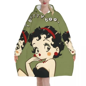 Poncho Betty Boop à capuche design rétro doux et confortable idéal pour l’automne/hiver poncho pour femme et homme polyester moelleux poche intégrée Poncho Betty Boop à capuche design rétro doux et confortable idéal pour l’automne/hiver poncho pour femme et homme polyester moelleux poche intégrée