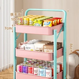 Chariot roulant pliable à plusieurs niveaux, organisateur de cuisine, maison, chambre à coucher, livres, collations, chariot de rangement Portable, meubles à roulettes – style 3