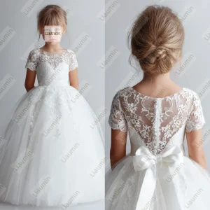 Robe demoiselle d’honneur manches courtes princesse première communion jupe concours anniversaire sur mesure W1.1.24 Robe demoiselle d’honneur manches courtes princesse première communion jupe concours anniversaire sur mesure W1.1.24