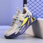 Chaussures enfants sportives décontractées respirantes Velcro logo étoile gris bleu jaune