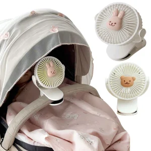 Ventilateur poussette portable bébé avec pince mignon ours lapin design jouet ventilation extérieure intérieure rechargeable 3 vitesses