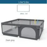 Parc de Jeux pour Bébé 1.5×2.0m Clôture en Maille Gris Foncé 2 Cadeaux en Plastique Sécurité Renforcée Usage Intérieur Extérieur