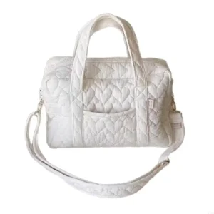 Sac à couches grande capacité motif cœur blanc tissu matelassé polyester nylon portable