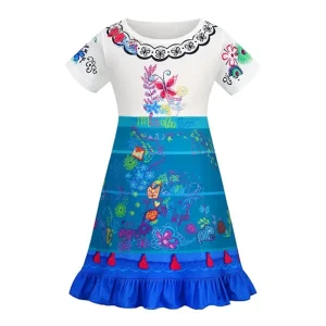 Robe pour filles motifs floraux et animaux pompons rouges style Aline occasions estivales anniversaires fêtes