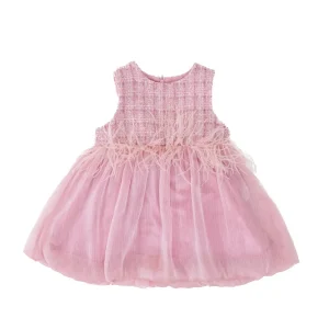 Robe élégante pour nouveauné fille robe à carreaux hiver anniversaire tissu doux design moderne qualité premium occasion spéciale tulle plumes style raffiné confort bébé