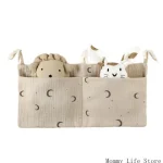 Organisateur de lit bébé rangements jouets couches Moon 2 poches polyester coton portable sécuritaire