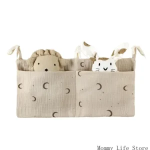 Organisateur de lit bébé rangements jouets couches Moon 2 poches polyester coton portable sécuritaire