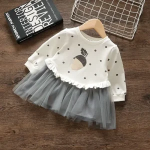 Robe princesse fille enfant coton tulle printemps automne occasion spéciale robe princesse acorn embroidered long sleeves